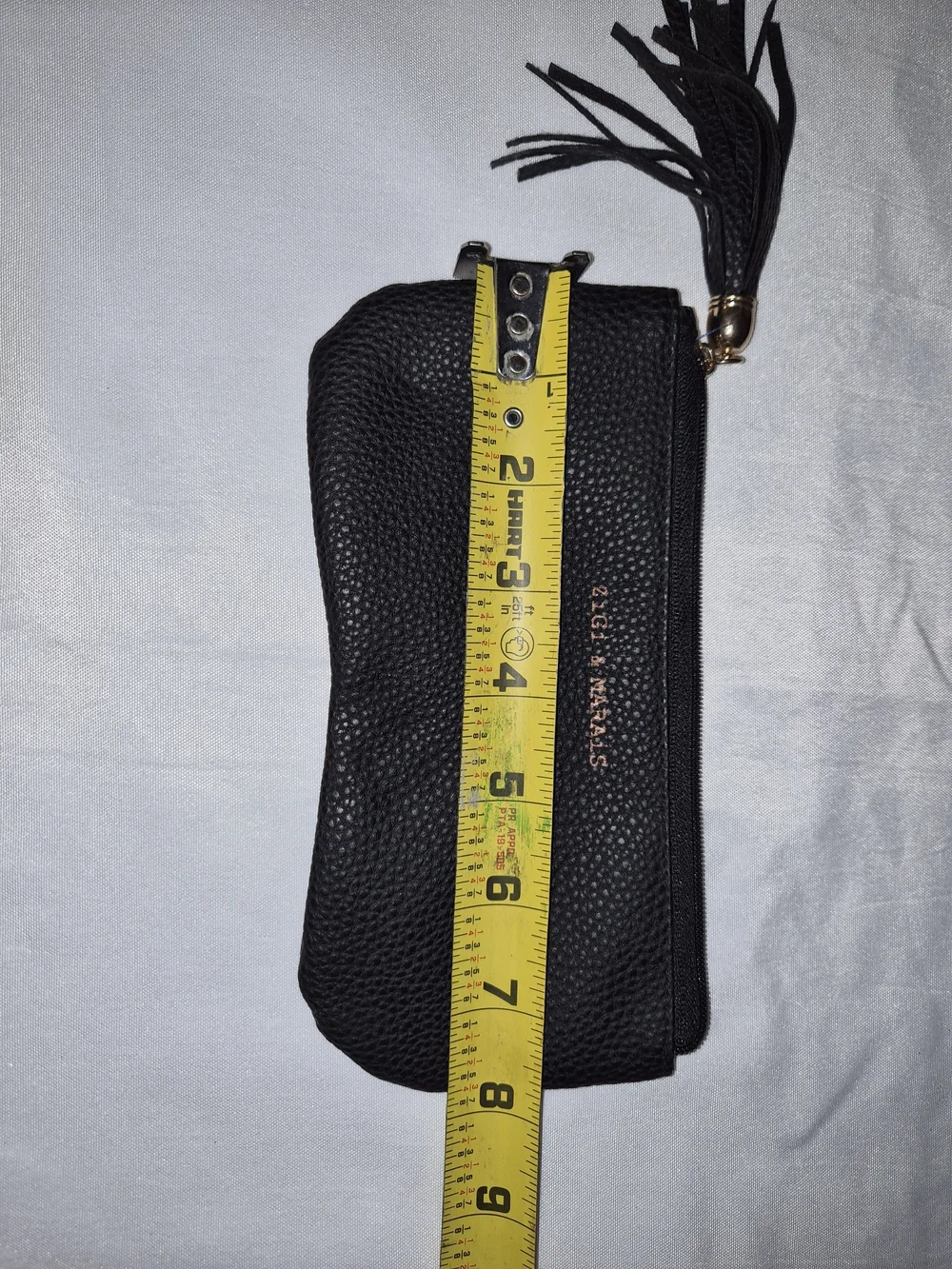 Black Pebbled Leather Tassel Cosmetic Pouch